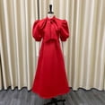 thumbnail image 3 of AURA Plus Size Women Summer Bow High Waist Banquet Dress Elegant Solid Color Lantern Sleeve Midi Dress, 3 of 7