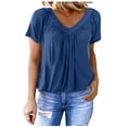 thumbnail image 1 of Timegard Tops for Women Ruched V-Neck Short Sleeve Solid Color Comfy Tee Shorts Summer Casual Loose Tops, 1 of 7