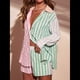 thumbnail image 5 of Conjunto Deportivo Informal de 2 Piezas para Mujer: Camisa de Larga A Rayas y Mini Shorts Holgados de Cintura Alta Rosa Verde M, 5 of 10
