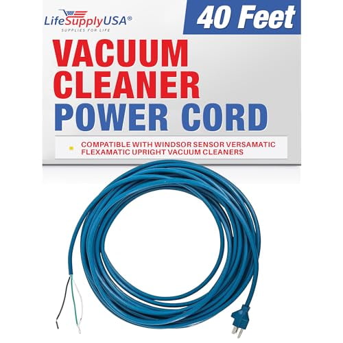 Cable de alimentación para aspiradora LifeSupplyUSA de alta resistencia de 12 m (18/3"), compatible con modelos verticales Windsor Sensor Versamatic Flexamatic. Cable de extensión de repuesto de 3 cl