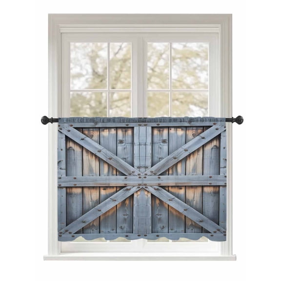 Sheer Curtains 54 Inch Length, Farmhouse Wood Grain Semi Sheer Curtains Light Filtering Window Treatment, Vintage Country Barn Gate Textured Privacy Voile Drapes for Living Room Bedroom 52x54 Inch