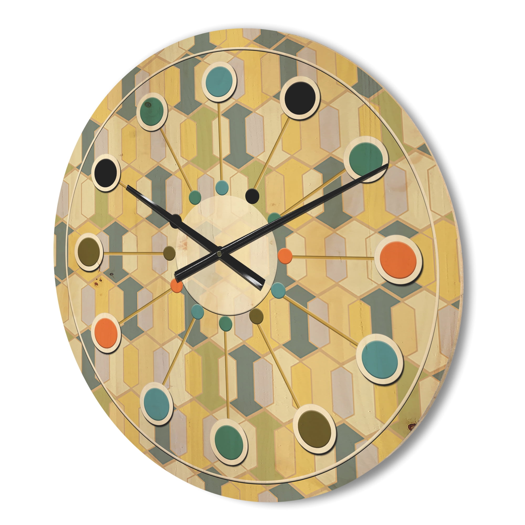 Designart 'Abstract Retro Geometrical Design Pattern II' Mid-Century Modern Wood Wall Clock