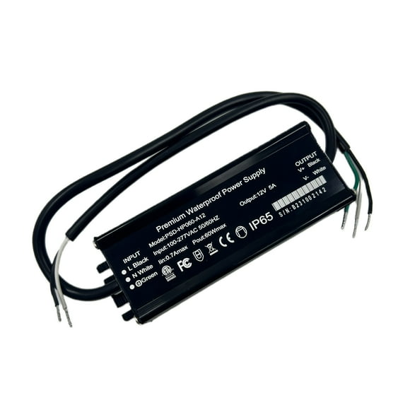 Conducteur DEL 60W 12V 5A Homologué ETL Adaptateur Transformateur DEL CA 100-277V vers CC 12V Sortie Basse Tension, Alimentation DEL pour Rubans DEL, Tension Constante Produits DEL Projet Informatique