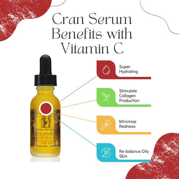 Queen B Cran Serum Firming Toning Natural Face Serum with Vitamin C 1oz