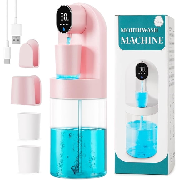 Automatic Mouthwash Dispenser for Bathroom, 21.12 oz Touchless Smart Mouth Wash Dispensers Bathroom Accessories Set with 4 Magnetic Cups, 4 Modes Wall Mounted Mouth Wash Dispenser for Home & Kids