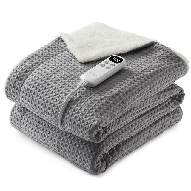 Yiwa Electric Waffle Heated Throw Blanket, Machine Washable, 6 Heat Levels, LCD Controller, 1-4h Timer, ETL Certified
