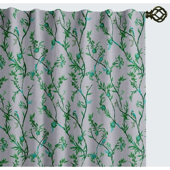 Vargottam Cotton Curtains for Windows - 3-in-1 Rod Pocket/Back Tab Short Window Drapes - Light Filtering Cotton Panels - Set of 2, 52"x63" - Tropical Tree Print (Green)