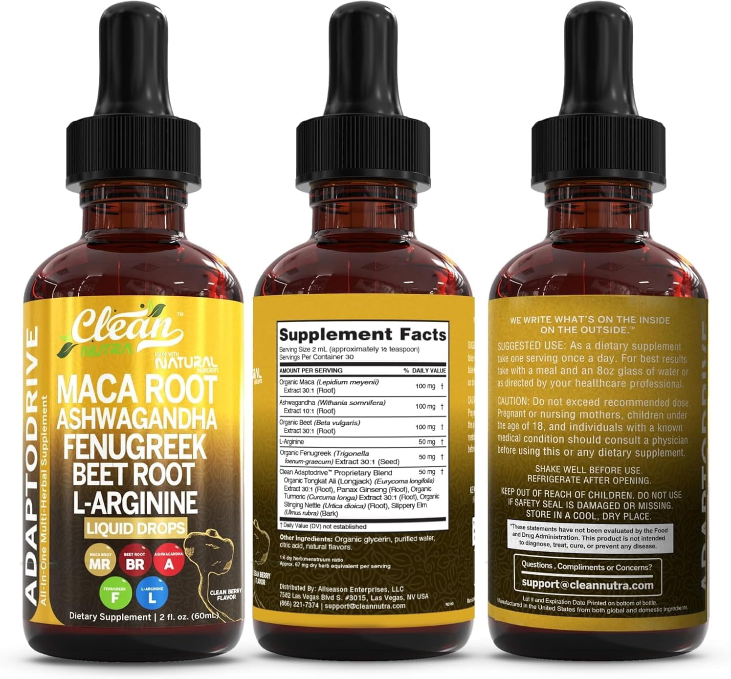 Clean Nutraceuticals Alpha Roots with Tongkat Ali Shilajit Ashwagandha Turkesterone Fadogia Agrestis Liquid Drops 2oz - 1 Pack