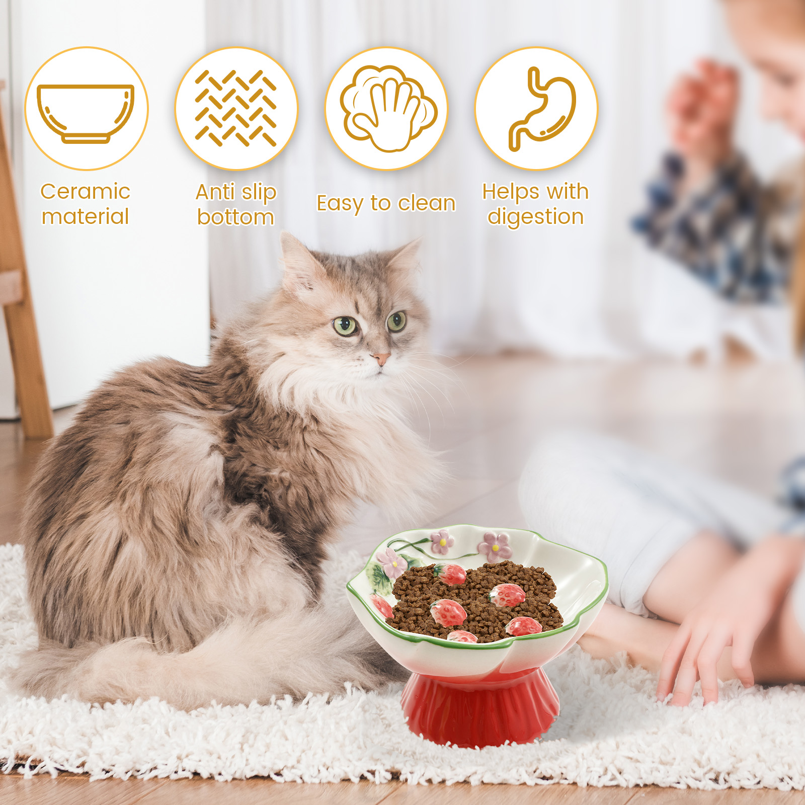 Threns Ceramic Slow Feeder Cat Bowl Elevated Small Cat Food Bowl Wide Mouth Small Dog Slow Feeder Control Eating Speed for Dog Pet