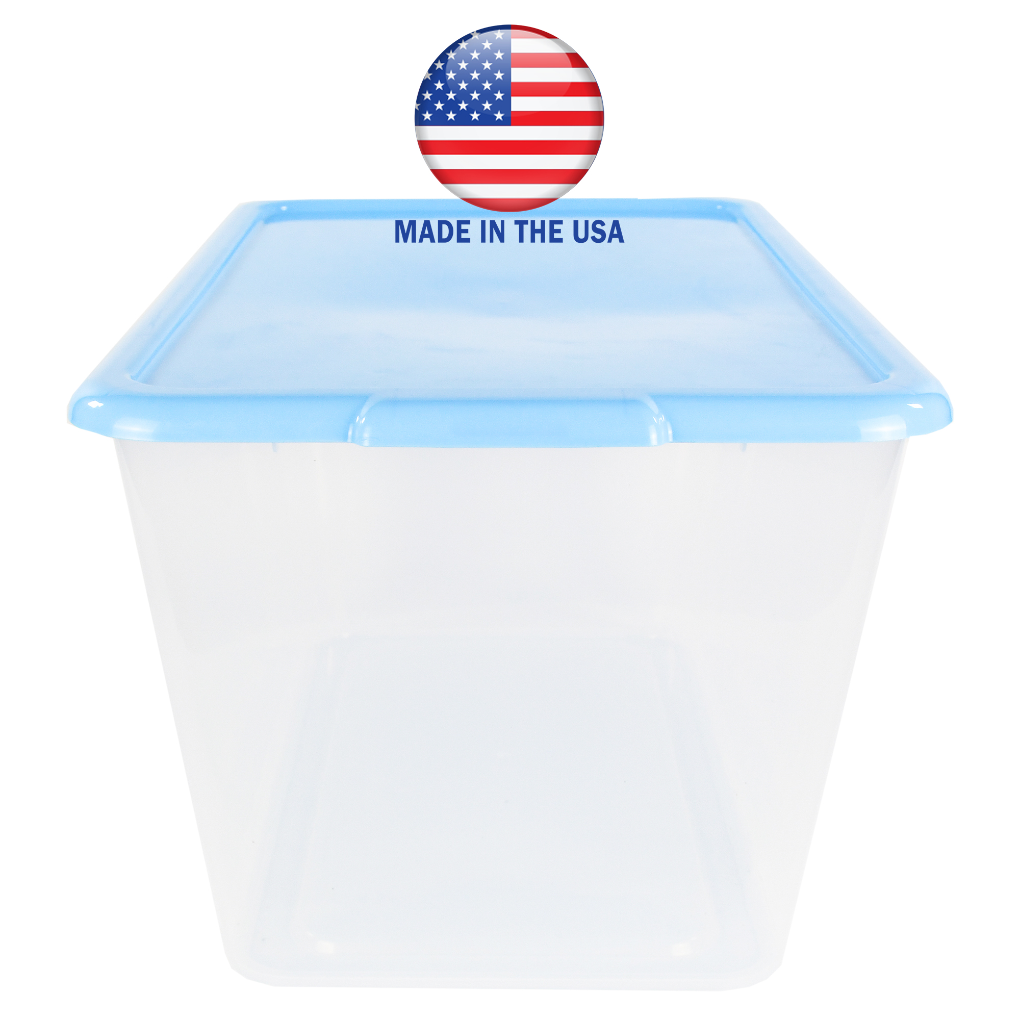 SimplyKleen 14.5-Gallon 4 pack Reusable Stacking Plastic Storage Containers with Lids, Sky Blue/Clear