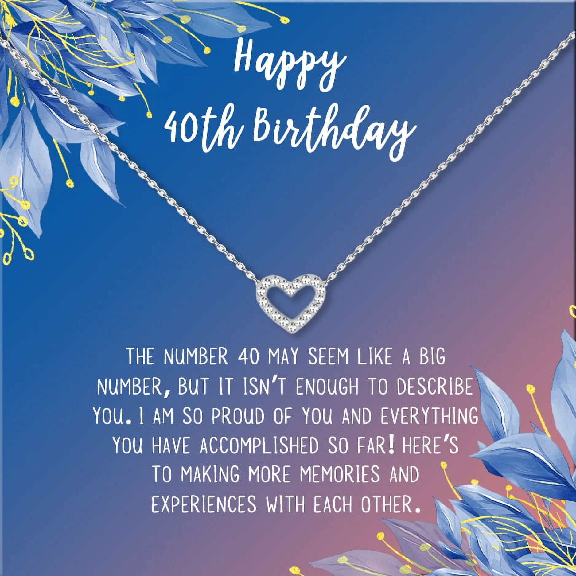 Anavia Happy 40st Birthday Gifts Stainless Steel Fashion Necklace Birthday Card Jewelry Gift for Her, Birthday Gift for Mom-[Silver Mini Crystal Heart, Blue-Orange Gift Card]