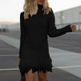 thumbnail image 4 of Duoif Sweater Dresses for Women, Womens Long Sleeve Sweater Dress Casual Turtleneck Ribbed Knit Pullover Tassel 2025 Fall Short Dresses Womens Dresses Black L, 4 of 5