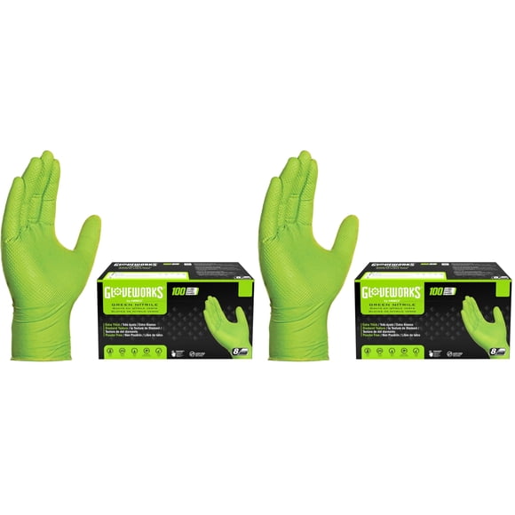 GLOVEWORKS HD Green Nitrile Industrial Disposable Gloves, 8 Mil, Latex-Free, Raised Diamond Texture, Large, Box of 100