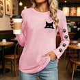 thumbnail image 2 of Wang6 Women Long Sleeve Graphic T Shirts Trendy Loose Fit Cat Printed Tops Fall Crew Neck Going out Basic Tees 0702LiPink XL, 2 of 4