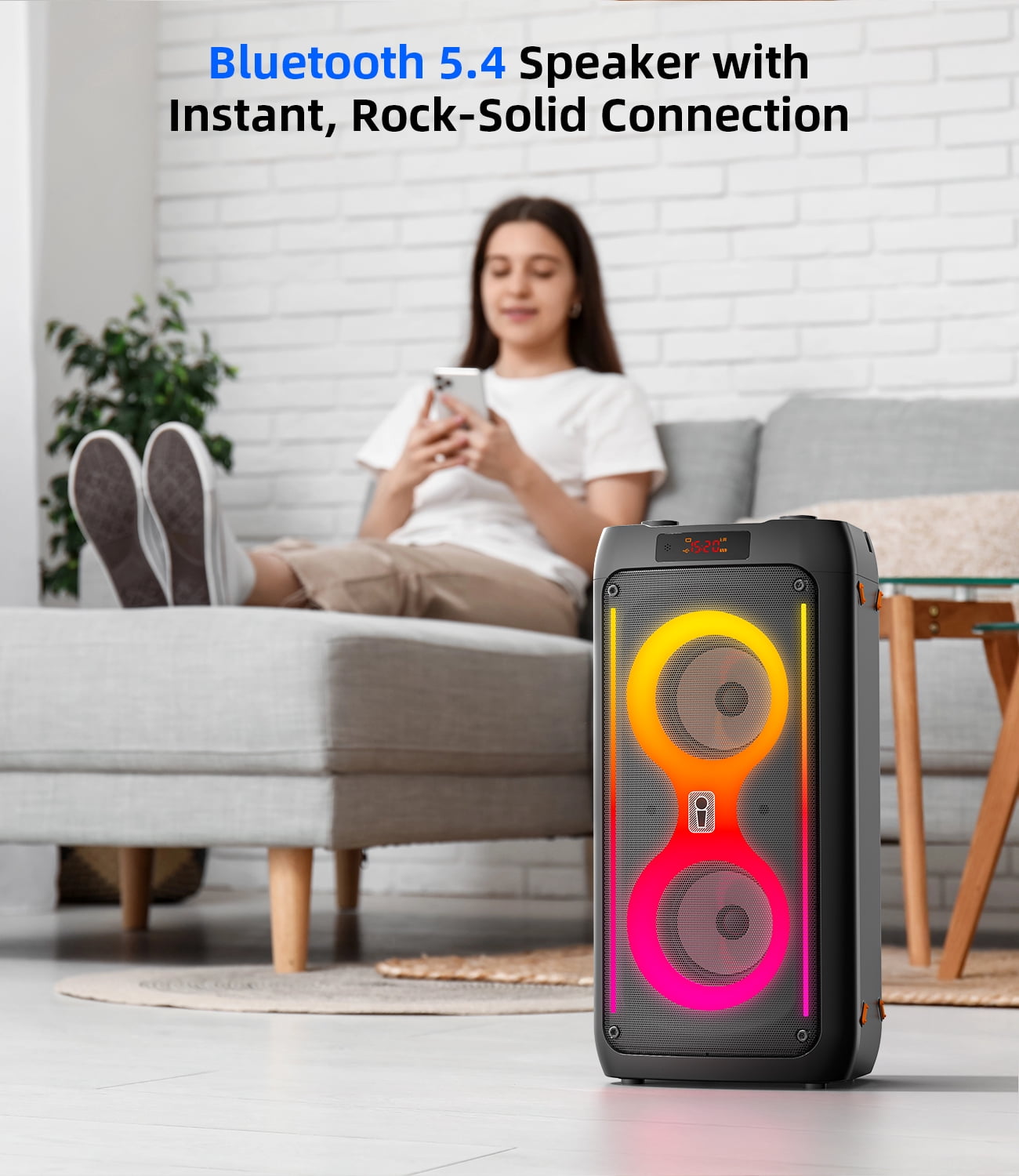 Gesnada Karaoke Machine with 2 Wireless Microphones, 200W Peak Power, TWS, USB/TF/AUX, Perfect Graduation Gift