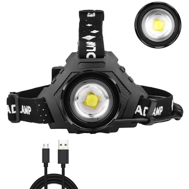 2 faros LED recargables por USB, lámpara frontal XHP70 superbrillante 90000 lúmenes altos con 5 modos, baterías incluidas, faro impermeable con zoom para acampar, cazar, correr, pescar y and