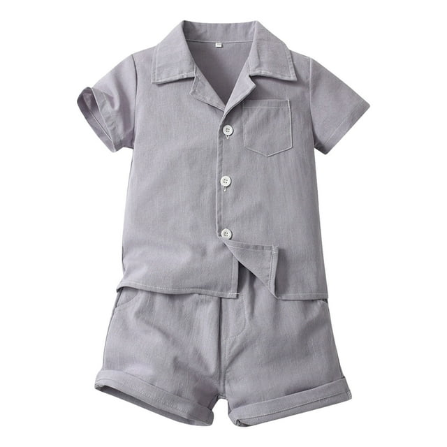 Hiiyo Newborn Boys Outfits Solid Color Short Sleeve Button Shirt Shorts Set, Sizes 6M-5T