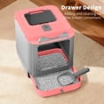 thumbnail image 3 of Fully Enclosed Cat Litter Box + Mat, 3-Stage Adjustable Covered Litter Box for Kittens to Adult Cats, Anti-Splash, Odor Control, Pink, 3 of 10