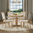 thumbnail image 3 of Harper & Bright Designs Round Dining Table Set for 4, 5 Pieces Kitchen Dining Set with Cross Legs and 4 Upholstered Dining Chairs for Small Places, Natural Wood, 3 of 17