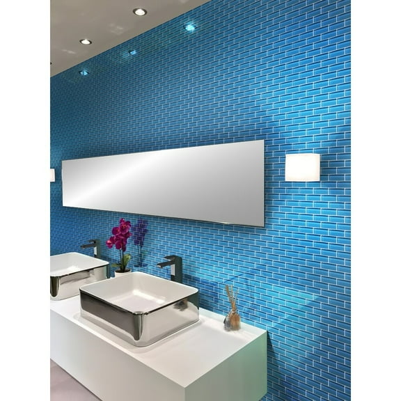Apollo Tile 5 Pack 11.9-in x 11.9-in Sea Blue Rectangular Glossy Finished Glass Mosaic Wall and Floor Tile (4.92 sq ft/case)