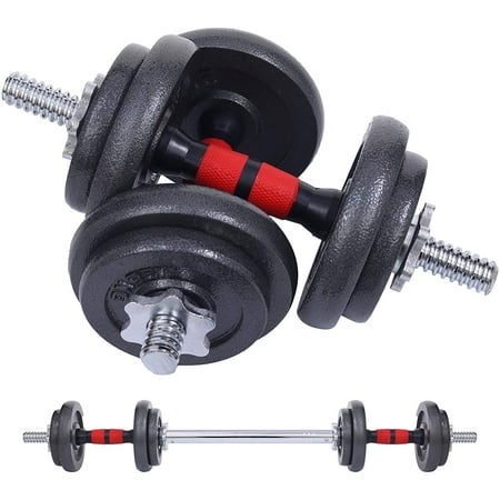 Nice C Adjustable Dumbbell Set, 22/33/44/66/105 Lbs. Metal Barbell 2 in 1 Weight Pair, Anti-Slip Handle, All-Purpose, Home, Gym, Office, Fitness (Barbell 22 Lb. or 10 Lb. Dumbbell Pair)