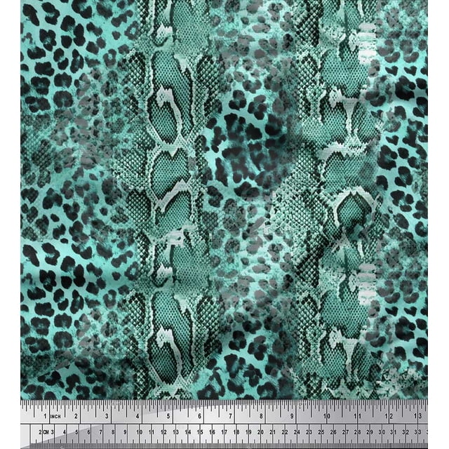 Soimoi Green Modal Satin Fabric Leopard & Snake Animal Skin Decor Fabric Printed Yard 42 Inch Wide