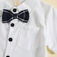 thumbnail image 6 of Otqutp 1-8 Years Toddler Boys Stretch Gentleman Suit Spring Summer Clothes Short Sleeved White Shirt with Bow Tie Plaid Shorts Performance Suit (White,3-4 Years), 6 of 9