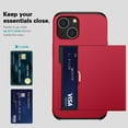 thumbnail image 4 of for iPhone 15 Plus Wallet Case with Sliding Door Hidden Pocket Credit Card Holder Dual Layer Heavy Duty Shockproof Hard PC Hybrid TPU Phone Flip Protective Cover for iPhone 15 Plus, Red, 4 of 8