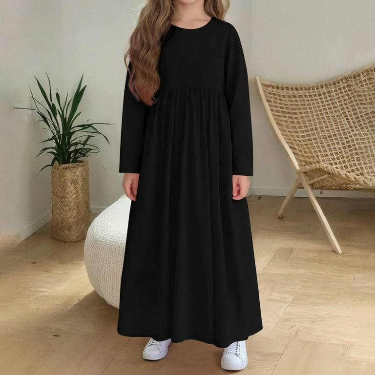 JUSLIO Girls Black Dress with Pockets Crew Neck Long Sleeve Casual Dresses  Size 7 Y - Walmart.com