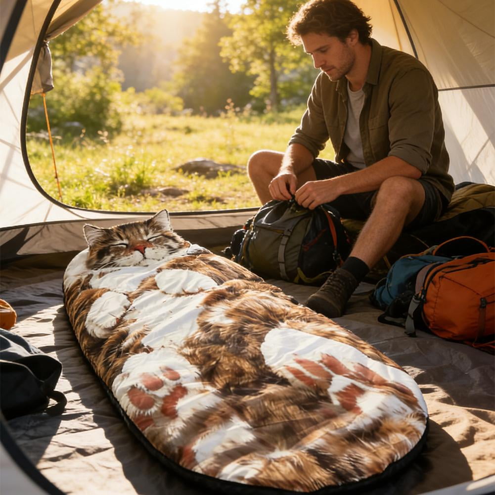 3D Realistic Cat Sleeping Bag for Adults, 69" x 32" Large Envelope Style Nap Blanket, Soft Cotton-Blend Wearable Throw for Camping, Dorm & Office, Whimsical Feline Gift for Cat Lovers