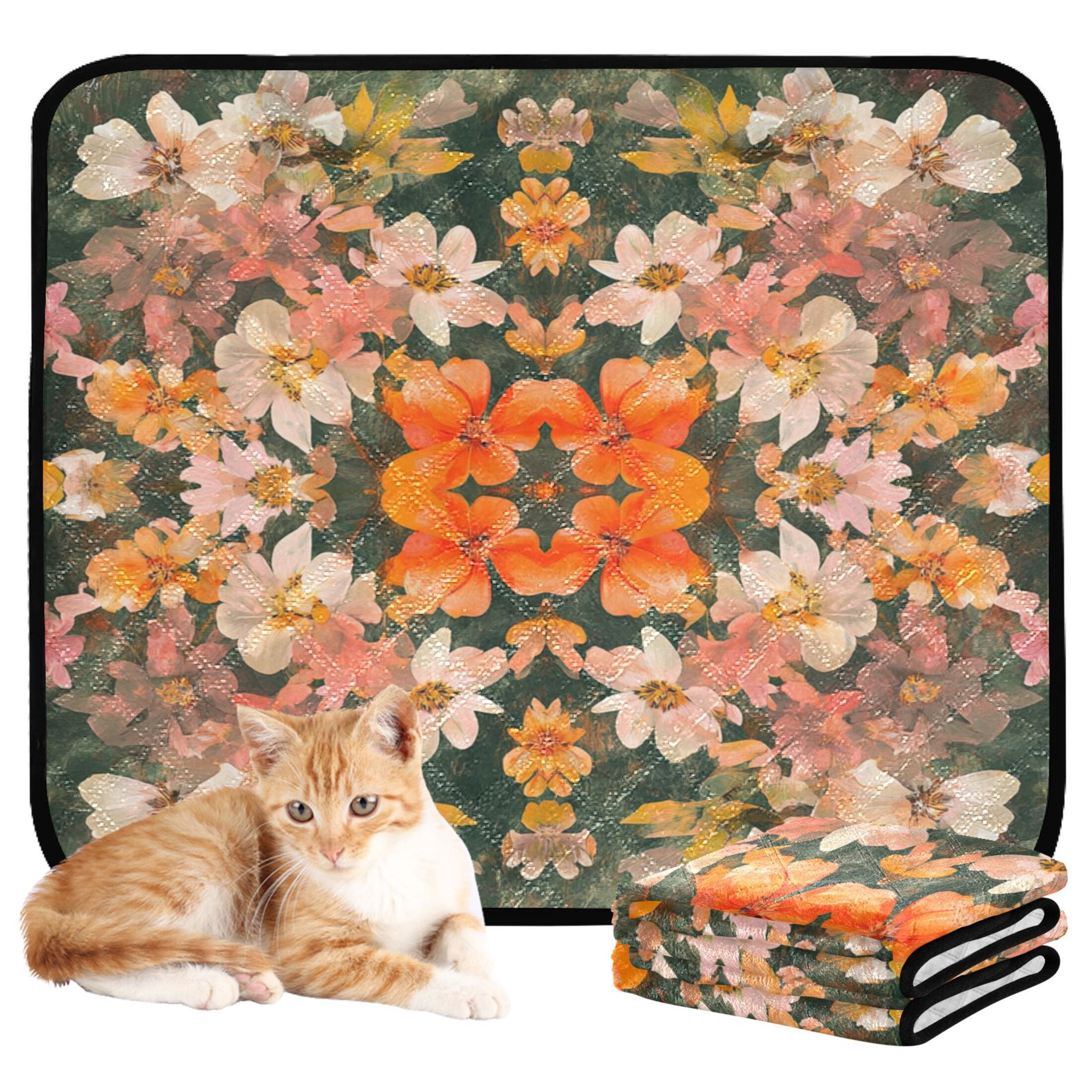Qxltty Colorful Flower Bushes Cat litter Pads Pet Set of 2 Diaper Mats Center Anti-leakage Layer Absorbent Soft and Comfortable