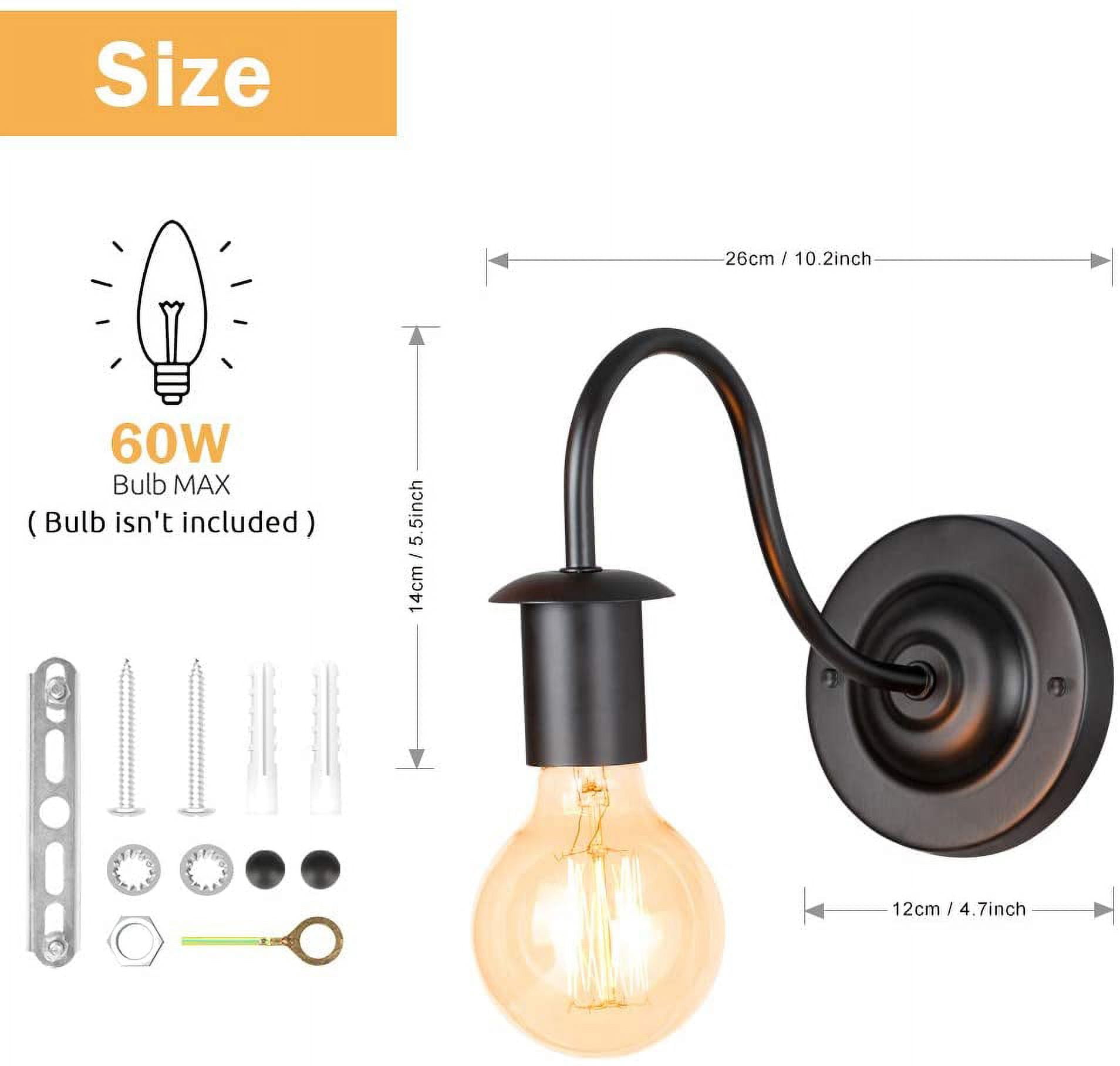 NEX Indoor Wall Sconces Lamp with Metal Black Frame Set of 2
