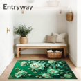 thumbnail image 3 of ODIKA 3'x5' Machine Washable Non-Slip Area Rug, Floral Embossed Featuring Green Peony Design with Gold Details High Traffic Rug, Green, 93511, 3 of 7