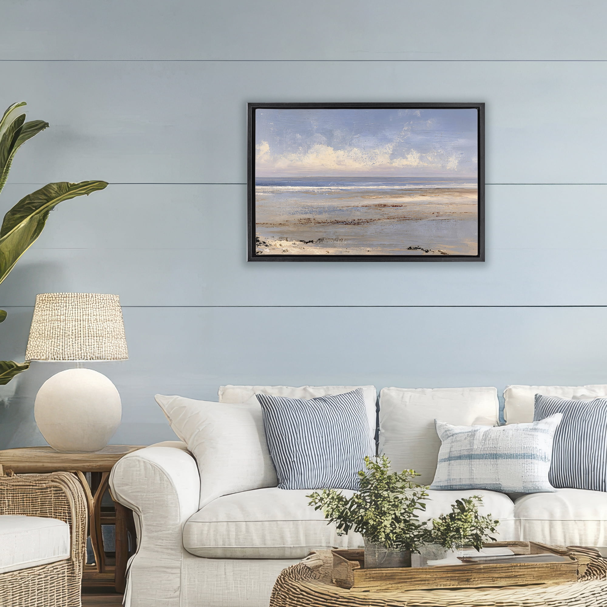 Stupell Industries Rustic Ocean Horizon Impression Black Framed Floater Canvas Wall Art, design by Jacky Ngan