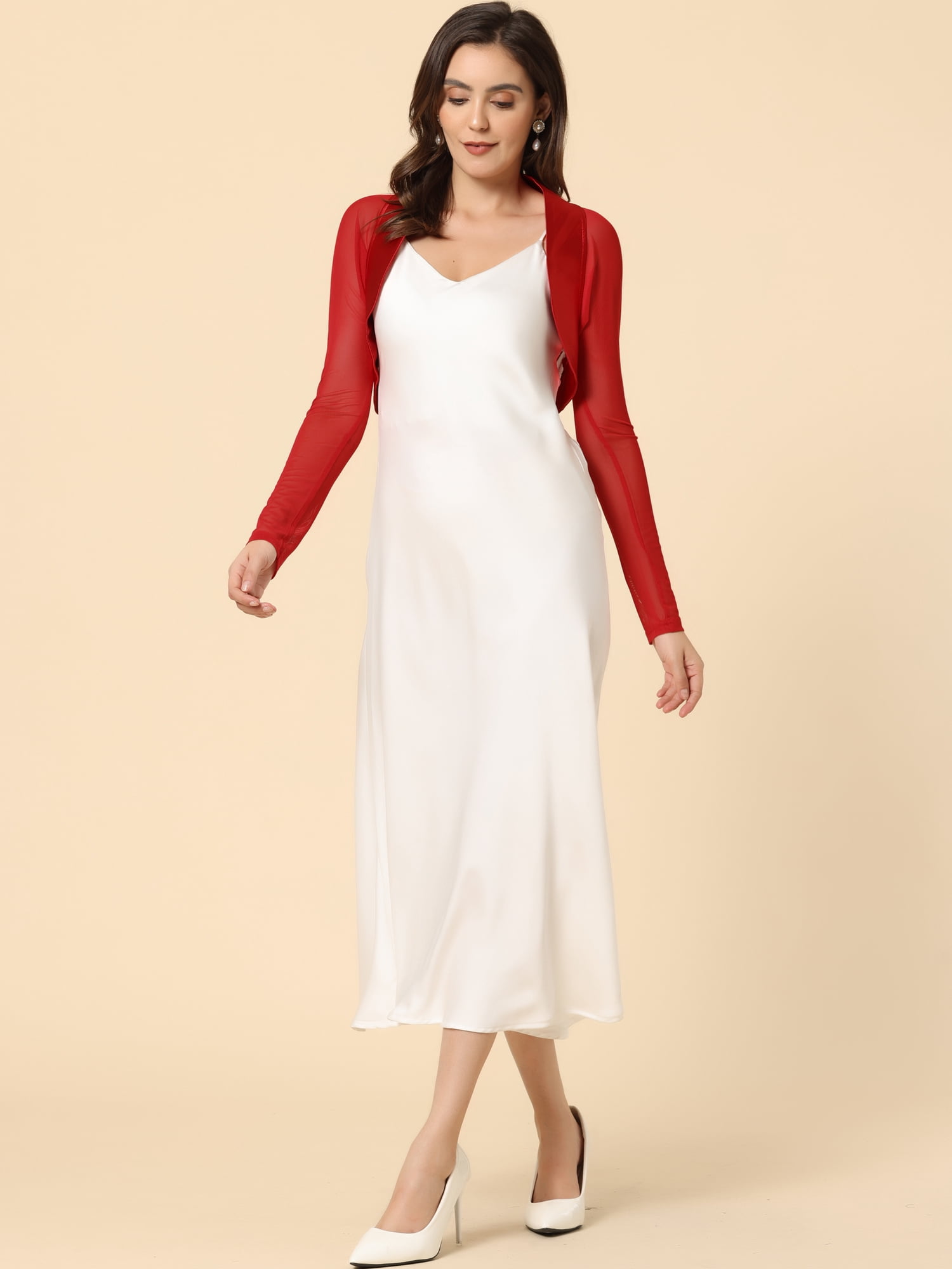 DARING DIVA Women's Elegant Bolero Shrugs Crop Cardigan XS Red