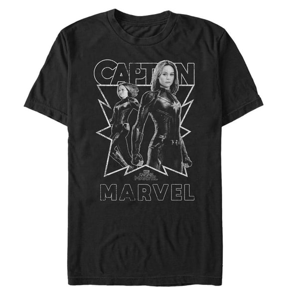 Men's Marvel Captain Marvel Gray Grayscale Portrait  Graphic Tee Black 2X Large