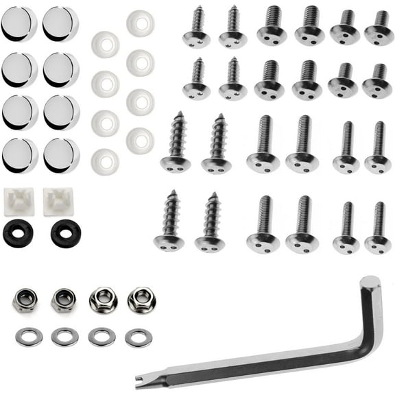 LFPartS Stainless Steel Rust Resistant License Plate Frame Security Anti-Theft Locking Screws Fasteners Ultimate Kit Domestic Import (Chrome Screw Caps)