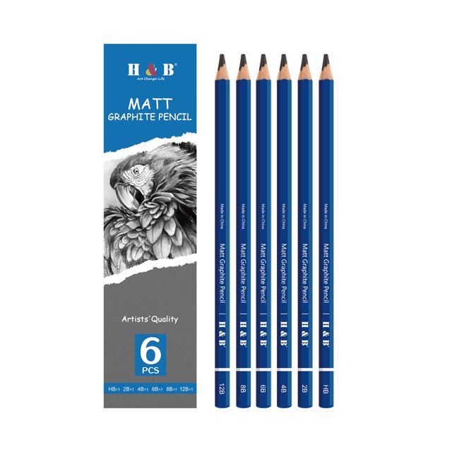 Mistaha Professional Sketching Pencil Set for Art Students - 6 Pencils HB-12B, Mahogany Softened Board, High Quality Graphite Bonds, Easy Rolling Wood, Portable and Durable