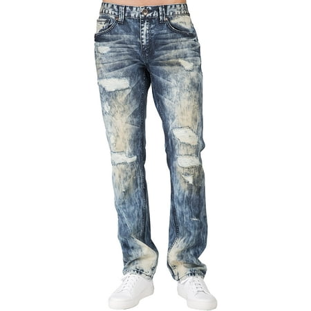 Level 7 Mens Premium Jeans Slim Straight Destroyed Bleach Tainted Wash ...