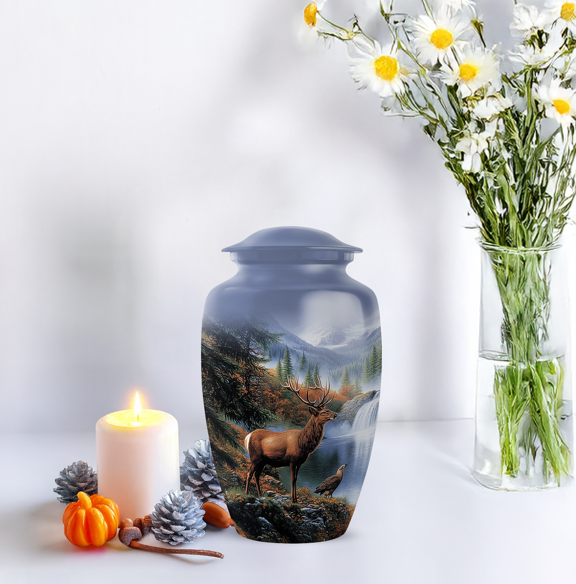 Deer Funeral Urn For Man And Woman - Memorial Cremation Urns For Human Ashes Adult Female - Blue Urn For Ash For Women - Large Decorative Urns For Human Ashes Adult Male, 10 Inch