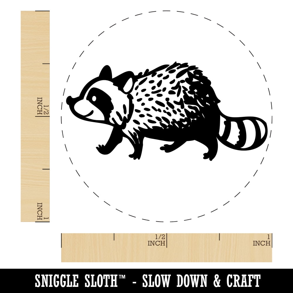 Cute Raccoon Walking Self-Inking Rubber Stamp Ink Stamper - Pink Ink - Medium 1 Inch