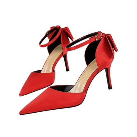 

Crocowalk Ladies Heeled Sandals Stiletto High Heels Ankle Strap Dress Sandal Womens Shoes Party Fashion Pointed-Toe D Orsay Pumps Red 8cm 7