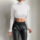 thumbnail image 2 of Top corto de manga larga para mujer - Camiseta sexy de cuello alto - Poliéster - Informal/Fiesta - S-L, 2 of 6