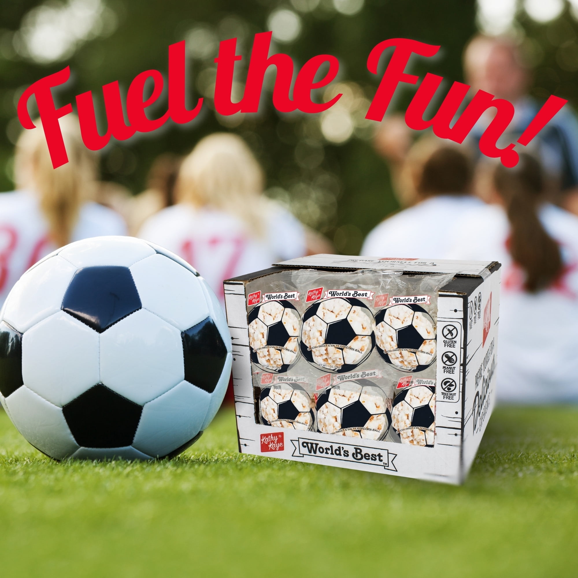 Kathy Kaye Soccer Sweet & Salty 1 oz. Popcorn Balls | Delicious, Crunchy, & Perfect for Snacking| Classic Sweet & Salty Flavor for Game Day, Parties & More | Box of 18