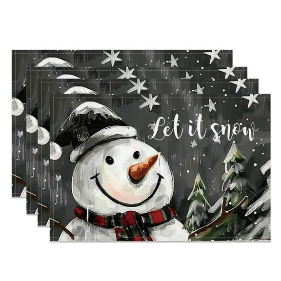 SUNOLIFE Merry Christmas Placemats Set of 4,Let it Snow Snowman Table Place Mats 12x18 inch