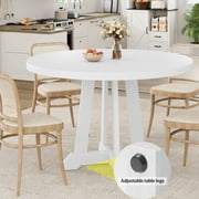 47 Inch Round Dining Table for 4-6 People, Modern Kitchen Table with Wooden Base, Circle Dinner Table for Dining Room, Kitchen and Living Room