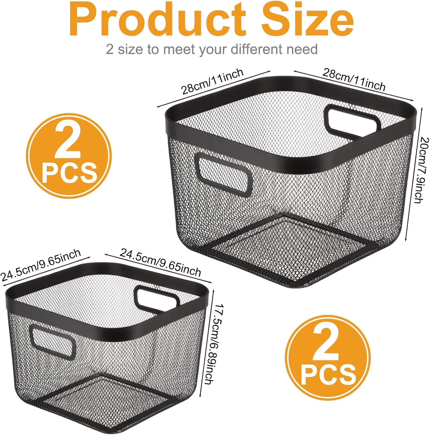 4 Pack Metal Mesh Basket with Hollow Handles Pink Wire Storage Bin for Organizing Stackable Metal Fine Mesh Basket for Pantry Bathroom Kitchen Cabinets Shelves