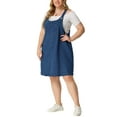 thumbnail image 4 of GRACE & GRANDEUR Women's Plus Size Sleeveless Overall Skirt Casual Summer Midi Denim Dresses with Pockets 1X Dark Blue, 4 of 5