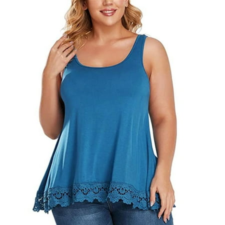 QRIC Women s Cami with Built in Bra Cup Summer Casual Flowy Swing Pleated Plus Size Lace Tank Top with Wide Strap (S-4XL)