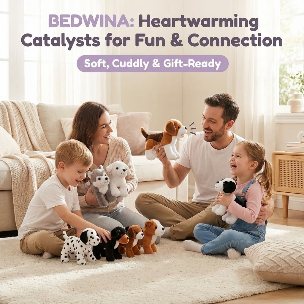 Bedwina Plush Puppy Dogs Pack of 12 – 6 Inch Soft Stuffed Animals Bulk Assorted Cute Dog Plush Toys for Kids, Stocking Stuffers, Birthday Gifts
